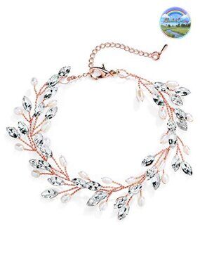 Rose Gold Crystal Pearl Bridal Bracelet - Adjustable Wedding Jewelry